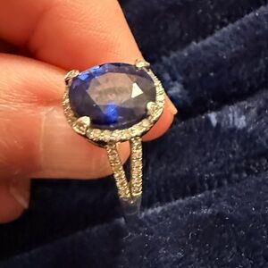 Elegant Effy white gold, diamond, and blue sapphire ring